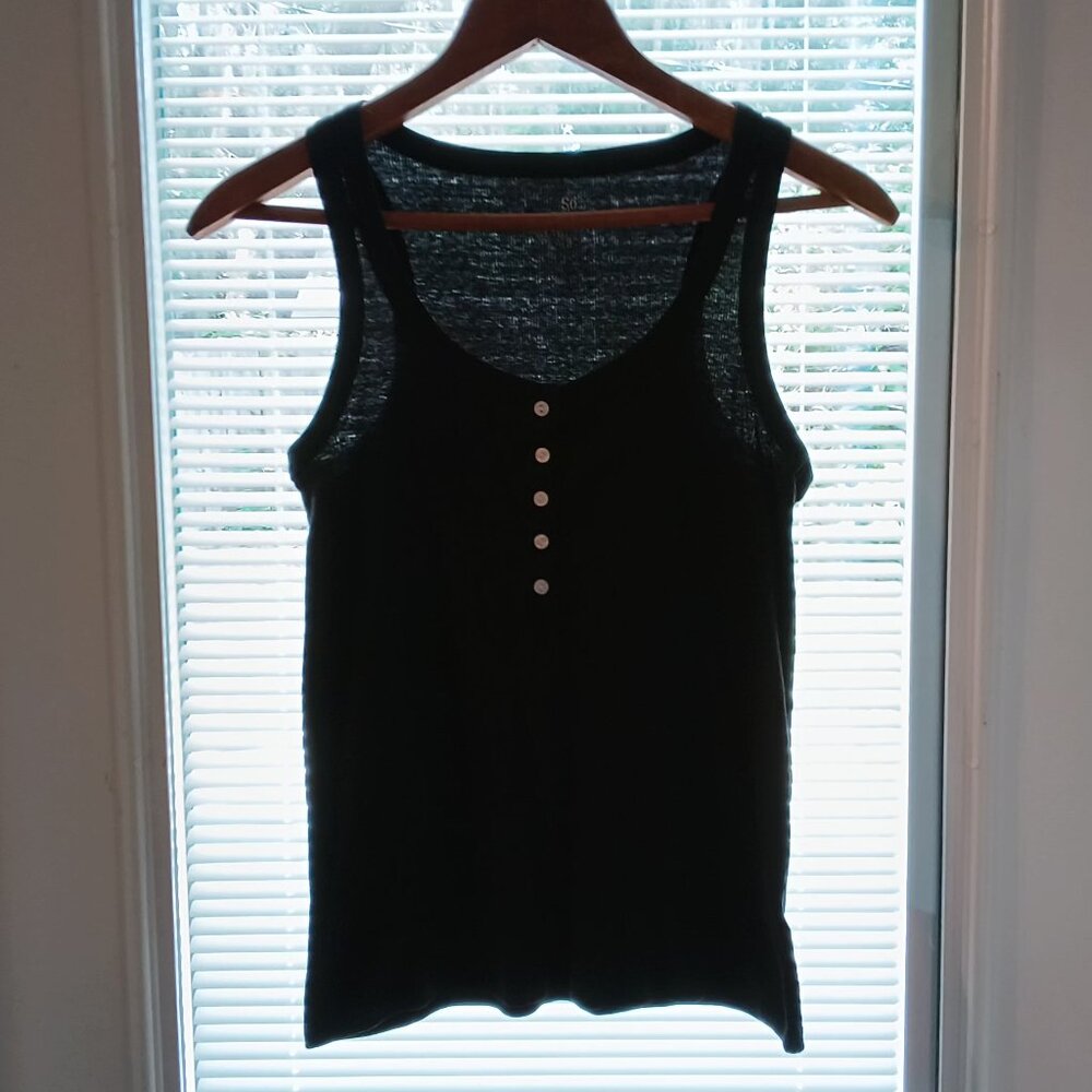 So Womens "Favorite Tank" Black Button Front Ribbed Casual Tank Top  🌼